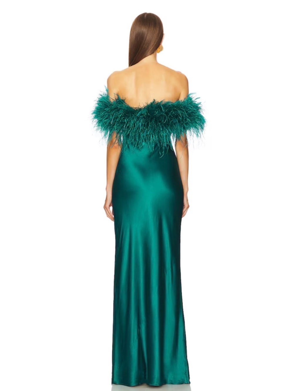 CULT GAIA Terra Feather Off Shoulder Maxi Dress in Seamoss Teal Sz 4 - Picture 2 of 7